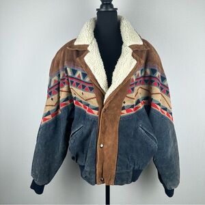 Vintage Authentic Adler Genuine Leather Aztec Bomber Jacket Mens XL Southwest